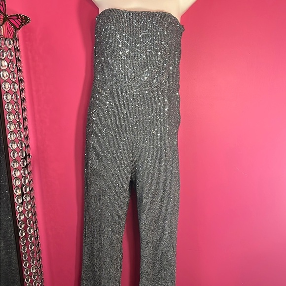 Silver sequin jumpsuit strapless bodycon new - Picture 1 of 5